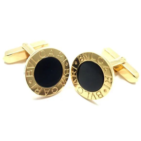 Authentic! Bulgari Bvlgari 18k Yellow Gold Black Onyx Cufflinks - Picture 1 of 6